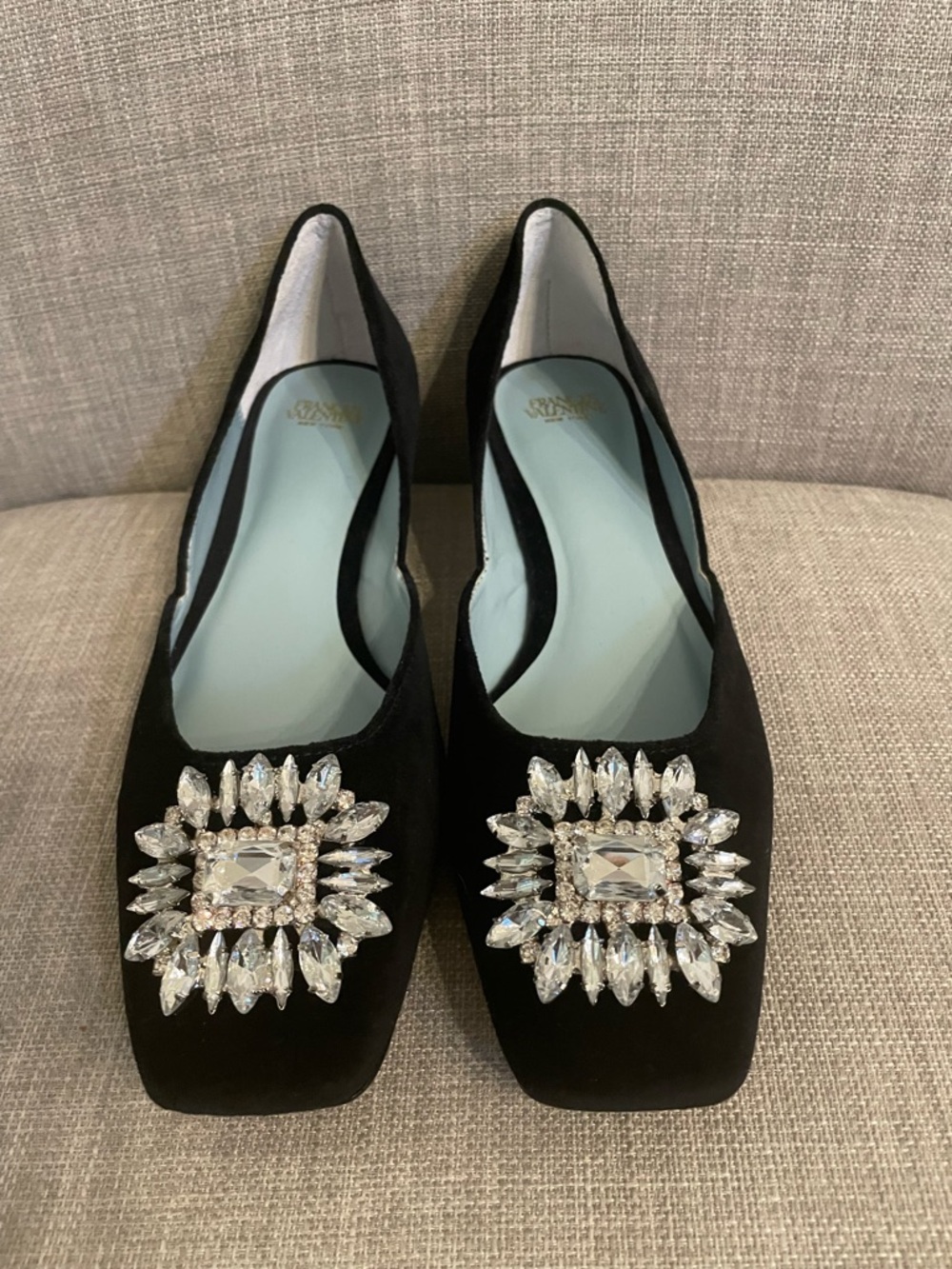 Frances Valentine Black Jeweled Women's Flats - Size 7 US